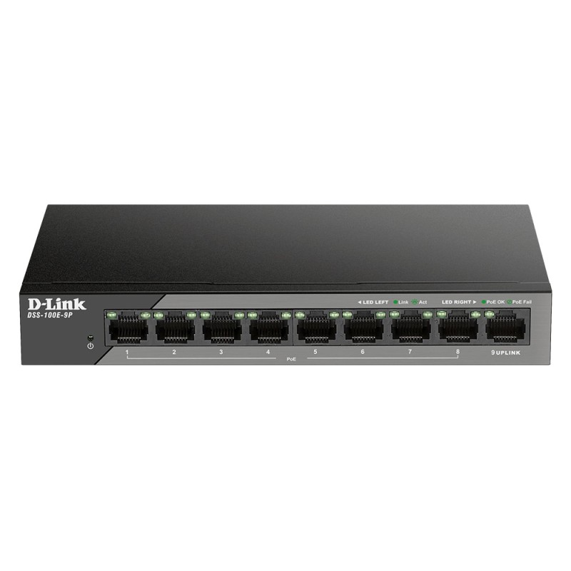 D-Link DSS-100E-9P commutateur réseau Non-géré Fast Ethernet (10/100) Connexion Ethernet, supportant l'alimentation via ce port D-Link DSS-100E-9P commutateur réseau Non-géré Fast Ethernet (10/100) Connexion Ethernet, supportant l'alimentation via ce port