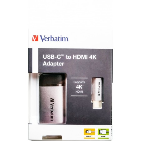 Verbatim 49143 câble vidéo et adaptateur 0,1 m USB Type-C HDMI Noir, Argent