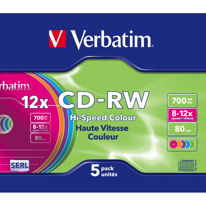 Verbatim CD-RW Colour 12x 700 Mo 5 pièce(s) Verbatim CD-RW Colour 12x 700 Mo 5 pièce(s)