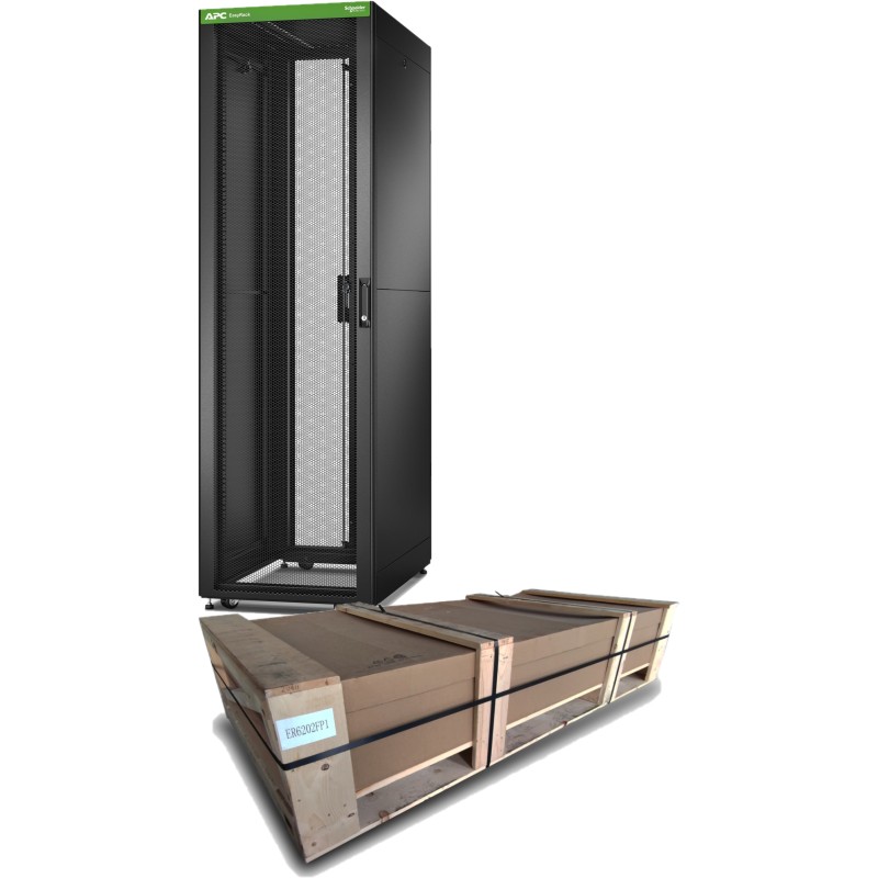 APC FlatPack EasyRack 600mm/42U/1000mm avec toit, panneau latéral, roulettes, noir