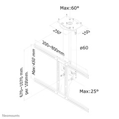 Neomounts PLASMA-C100BLACK Support de plafond pour écran 37-75" - h67-107 cm