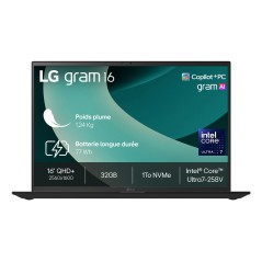 LG Gram 16Z90TL Copilot+ PC Intel Core Ultra 7 258V Ordinateur portable 40,6 cm (16") WQXGA 32 Go LPDDR5x-SDRAM 1 To SSD Wi-Fi