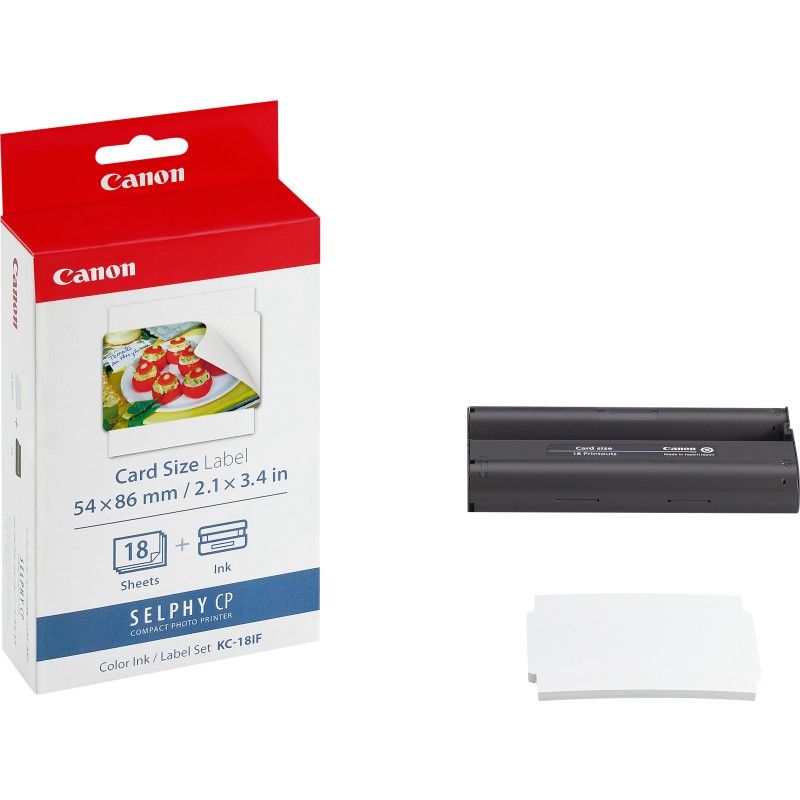 Canon Jeu d'encre couleur et de papier autocollant au format 54 x 86 mm KC-18IF, 18 feuilles Canon Jeu d'encre couleur et de papier autocollant au format 54 x 86 mm KC-18IF, 18 feuilles