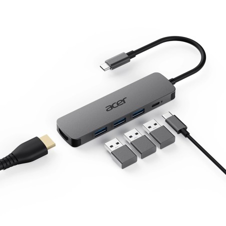 Acer 5in1 Type C Dongle Avec fil USB 3.2 Gen 1 (3.1 Gen 1) Type-C Argent