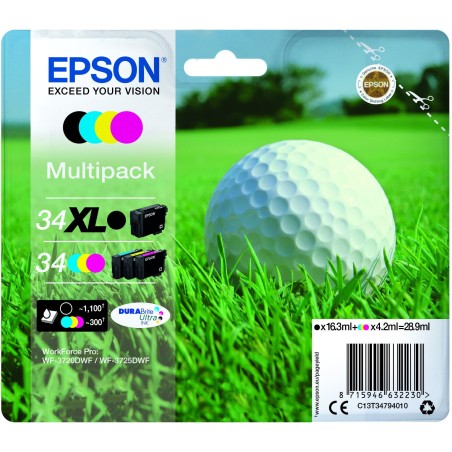 Epson Golf ball Multipack 4-colours 34 XL Black/Std. CMY DURABrite Ultra Ink