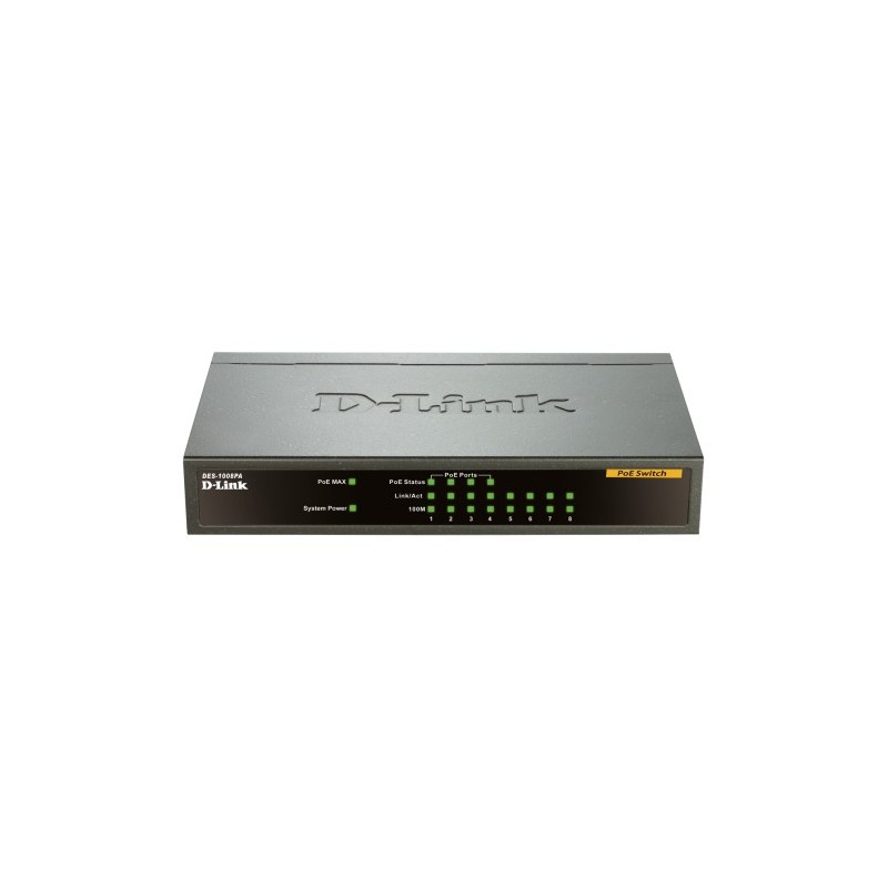 D-Link DES-1008PA commutateur réseau Non-géré Fast Ethernet (10/100) Connexion Ethernet, supportant l'alimentation via ce port