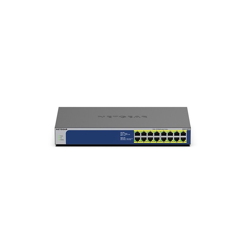 NETGEAR GS516PP Non-géré Gigabit Ethernet (10/100/1000) Connexion Ethernet, supportant l'alimentation via ce port (PoE) Bleu,
