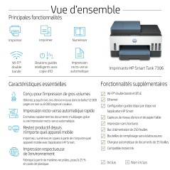 HP Smart Tank 7306 Sans fil All-in-One Couleur Imprimante, Impression recto-verso copieur, scanner
