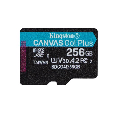 Kingston Technology Carte microSDXC Canvas Go Plus Gen4 200 Mo/s A2 U3 V30 256 Go + adaptateur