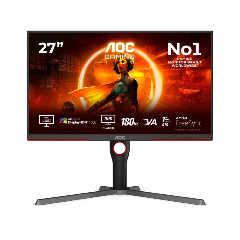 AOC G3 Q27G3XMN/BK écran plat de PC 68,6 cm (27") 2560 x 1440 pixels 2K Ultra HD LED Noir, Rouge