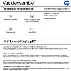 HP Z1 Tower G1i Intel Core Ultra 7 265 32 Go DDR5-SDRAM 1 To SSD NVIDIA RTX A400 Windows 11 Pro Station de travail AI