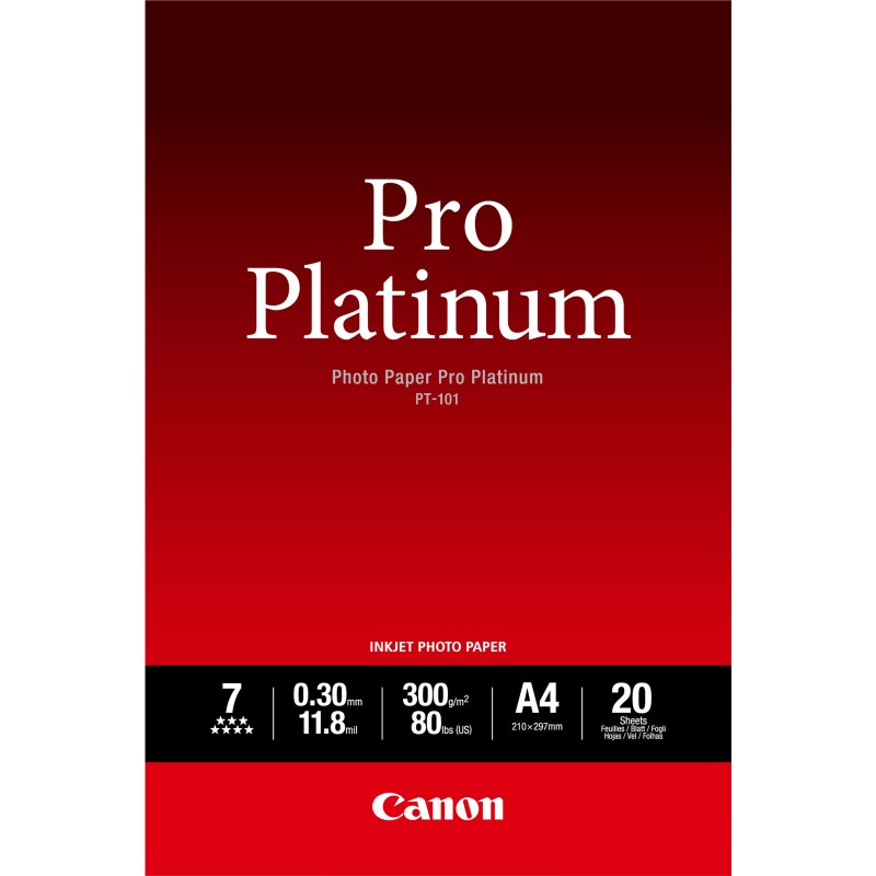 Canon Papier photo professionnel Platinum A4 PT-101 - 20 feuilles Canon Papier photo professionnel Platinum A4 PT-101 - 20 feuilles