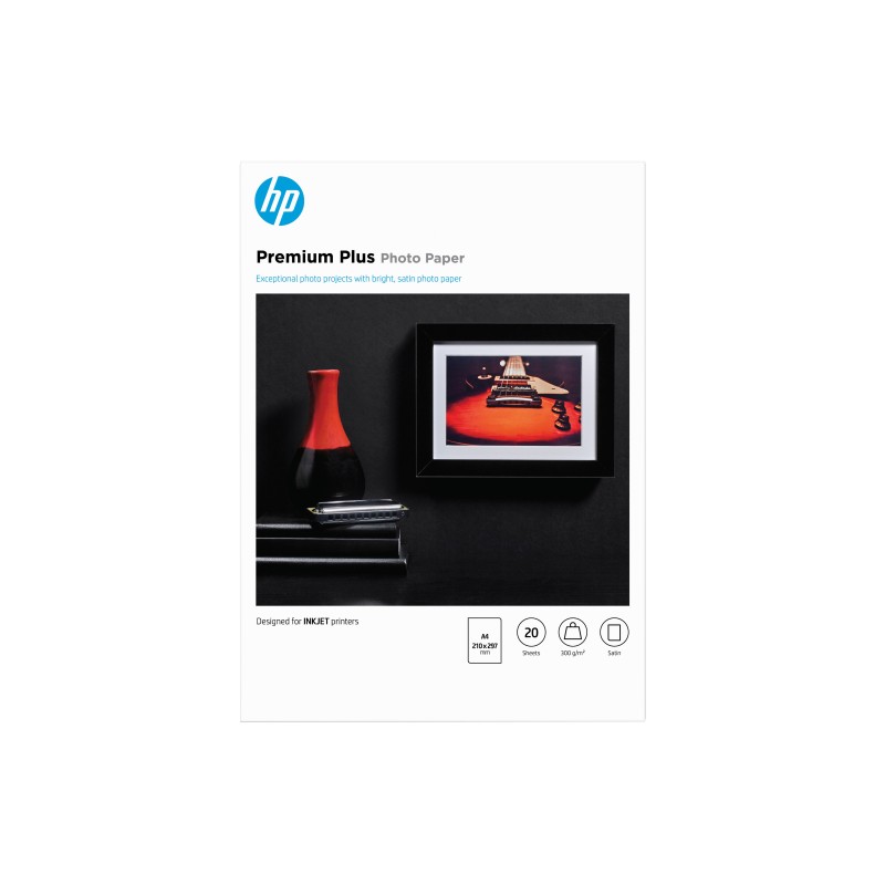 HP Papier photo Premium Plus, finition satinée, 300 g/m2, A4 (210 x 297 mm), 20 feuilles HP Papier photo Premium Plus, finition satinée, 300 g/m2, A4 (210 x 297 mm), 20 feuilles