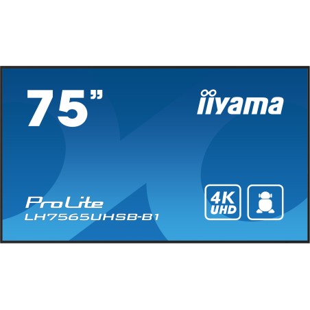 iiyama LH7565UHSB-B1 Écran d'affichage dynamique En forme de kiosk 189,2 cm (74.5") LED Wifi 800 cd/m² 4K Ultra HD Noir Intégré