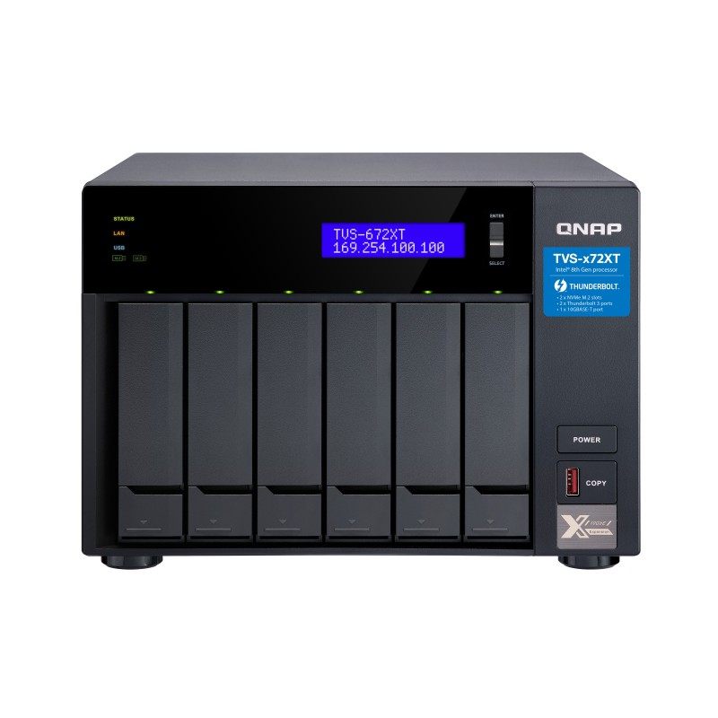 QNAP TVS-672XT NAS Tower Intel® Core™ i3 8 Go DDR4 0 To QNAP QTS Noir