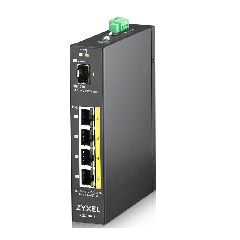 Zyxel RGS100-5P Non-géré L2 Gigabit Ethernet (10/100/1000) Connexion Ethernet, supportant l'alimentation via ce port (PoE) Noir Zyxel RGS100-5P Non-géré L2 Gigabit Ethernet (10/100/1000) Connexion Ethernet, supportant l'alimentation via ce port (PoE) Noir