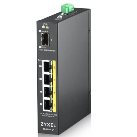Zyxel RGS100-5P Non-géré L2 Gigabit Ethernet (10 100 1000) Connexion Ethernet, supportant l'alimentation via ce port (PoE) Noir