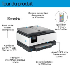 HP OfficeJet Pro 8124e Sans fil All-in-One Couleur Imprimante, Instant Ink Impression recto-verso
