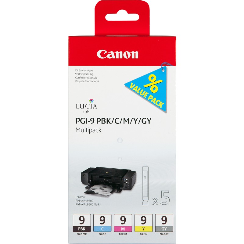 Canon Multipack de 5 cartouches d'encre PGI-9 PBK/C/M/Y/GY Canon Multipack de 5 cartouches d'encre PGI-9 PBK/C/M/Y/GY
