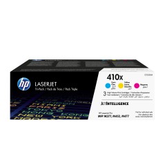 HP 410XLaserJet, lot de 3 cartouches de toner grande capacité authentiques, cyan magenta jaune