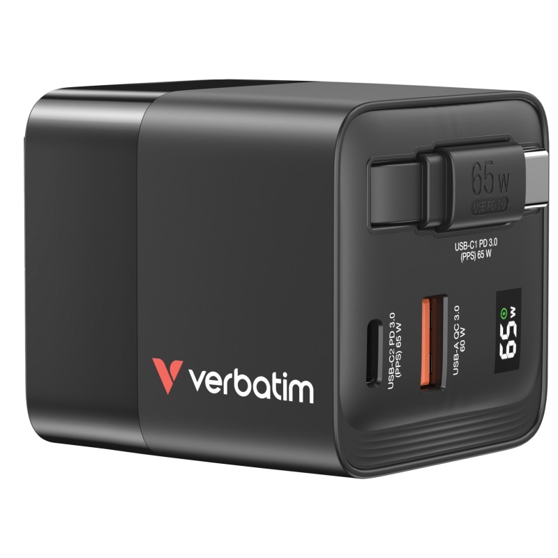 Verbatim GaN Charger 65W Universel Noir Secteur Charge rapide Intérieure