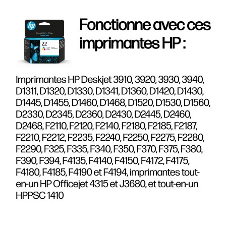 HP 22 cartouche d'encre trois couleurs authentique