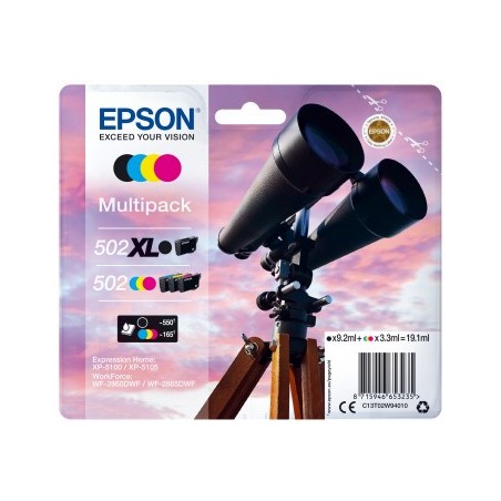 Epson 502 XL cartouche d'encre 4 pièce(s) Original Rendement élevé (XL) Noir, Bleu, Magenta, Jaune