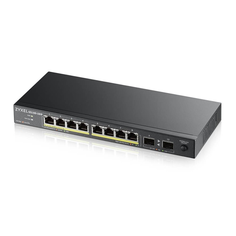 Zyxel GS1100-10HP v2 Non-géré Gigabit Ethernet (10/100/1000) Connexion Ethernet, supportant l'alimentation via ce port (PoE) Zyxel GS1100-10HP v2 Non-géré Gigabit Ethernet (10/100/1000) Connexion Ethernet, supportant l'alimentation via ce port (PoE)