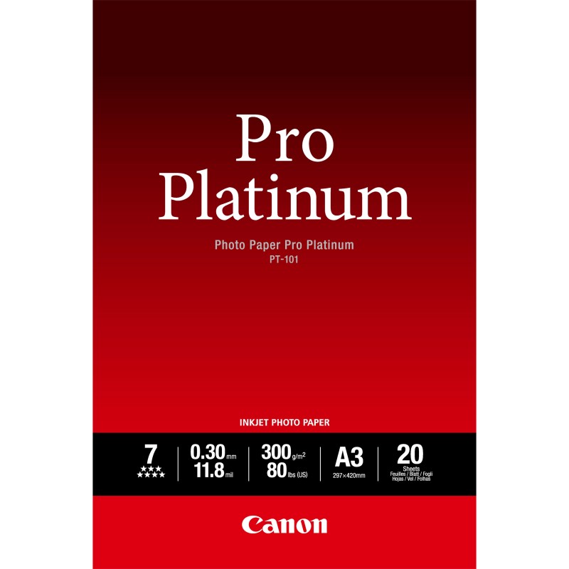 Canon Papier photo professionnel Platinum A3 PT-101 - 20 feuilles Canon Papier photo professionnel Platinum A3 PT-101 - 20 feuilles