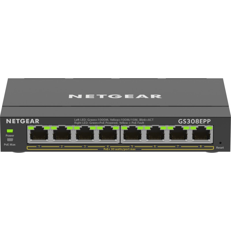 NETGEAR GS308EPP Géré L2/L3 Gigabit Ethernet (10/100/1000) Connexion Ethernet, supportant l'alimentation via ce port (PoE) Noir NETGEAR GS308EPP Géré L2/L3 Gigabit Ethernet (10/100/1000) Connexion Ethernet, supportant l'alimentation via ce port (PoE) Noir