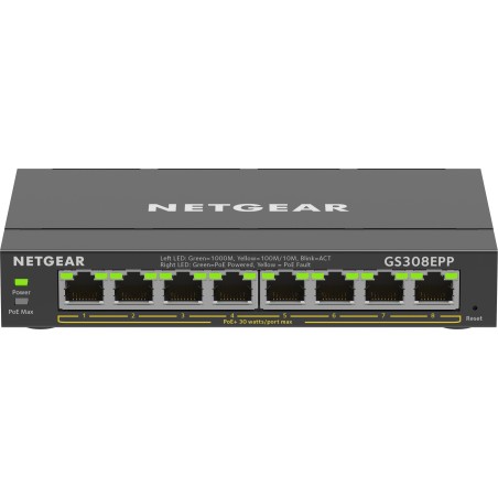 NETGEAR GS308EPP Géré L2 L3 Gigabit Ethernet (10 100 1000) Connexion Ethernet, supportant l'alimentation via ce port (PoE) Noir