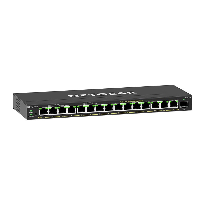 NETGEAR GS316EP Géré Gigabit Ethernet (10/100/1000) Connexion Ethernet, supportant l'alimentation via ce port (PoE) Noir