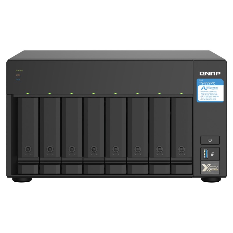 QNAP TS-832PX NAS Tower Annapurna Labs AL324 4 Go DDR4 0 To QNAP Turbo System Aluminium, Noir