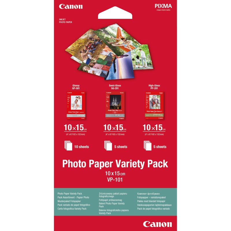 Canon Pack variété de papier photo 4 × 6" (10 × 15 cm) VP-101 de , 20 feuilles Canon Pack variété de papier photo 4 × 6" (10 × 15 cm) VP-101 de , 20 feuilles