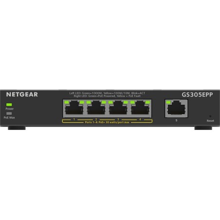 NETGEAR GS305EPP Géré L2/L3 Gigabit Ethernet (10/100/1000) Connexion Ethernet, supportant l'alimentation via ce port (PoE) Noir