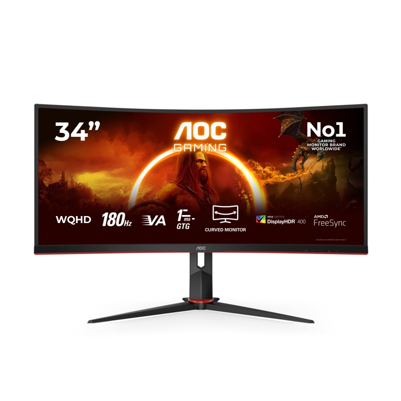 AOC G2 CU34G2XP écran plat de PC 86,4 cm (34") 3440 x 1440 pixels UltraWide Quad HD LED Noir, Rouge AOC G2 CU34G2XP écran plat de PC 86,4 cm (34") 3440 x 1440 pixels UltraWide Quad HD LED Noir, Rouge