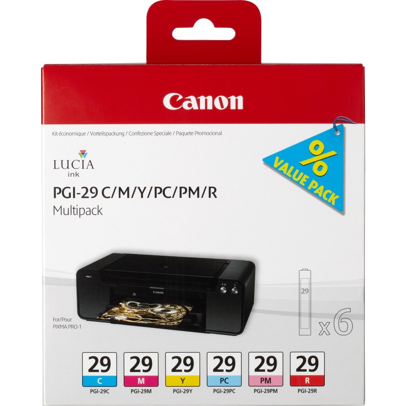 Canon Multipack de 6 cartouches d'encre PGI-29 C/M/Y/PC/PM/R Canon Multipack de 6 cartouches d'encre PGI-29 C/M/Y/PC/PM/R