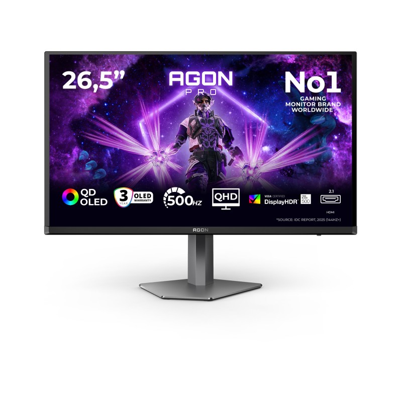 AOC AGON PRO AG276QKD2 écran plat de PC 67,3 cm (26.5") 2560 x 1440 pixels Quad HD QD-OLED Noir, Gris