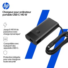 HP USB-C 140W LAPTOP CHARGER EURO adaptateur de puissance & onduleur Noir