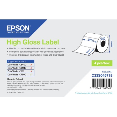 Epson High Gloss Label - Die-cut Roll 102mm x 76mm, 1570 labels