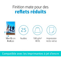HP Papier photo mat, 180 g m2, 10 x 15 cm (101 x 152 mm), 25 feuilles