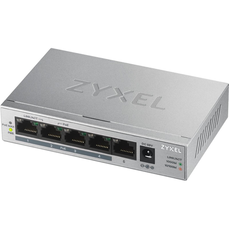 Zyxel GS1005HP Non-géré Gigabit Ethernet (10/100/1000) Connexion Ethernet, supportant l'alimentation via ce port (PoE) Argent Zyxel GS1005HP Non-géré Gigabit Ethernet (10/100/1000) Connexion Ethernet, supportant l'alimentation via ce port (PoE) Argent