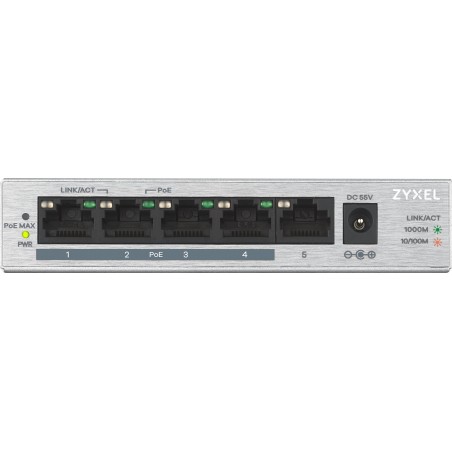 Zyxel GS1005HP Non-géré Gigabit Ethernet (10/100/1000) Connexion Ethernet, supportant l'alimentation via ce port (PoE) Argent