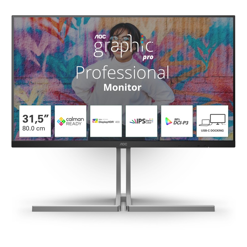 AOC U3 U32U3CV écran plat de PC 80 cm (31.5") 3840 x 2160 pixels 4K Ultra HD LCD Noir AOC U3 U32U3CV écran plat de PC 80 cm (31.5") 3840 x 2160 pixels 4K Ultra HD LCD Noir