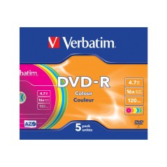 DVD-R/4.7GB 16xspd Colour 5pk SlimCase