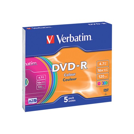 DVD-R/4.7GB 16xspd Colour 5pk SlimCase