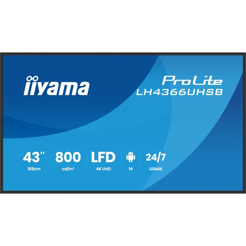 iiyama LH4366UHSB-B1AG Écran d'affichage dynamique Écran plat de signalisation numérique 109,2 cm (43") LCD Wifi 800 cd/m² 4K iiyama LH4366UHSB-B1AG Écran d'affichage dynamique Écran plat de signalisation numérique 109,2 cm (43") LCD Wifi 800 cd/m² 4K
