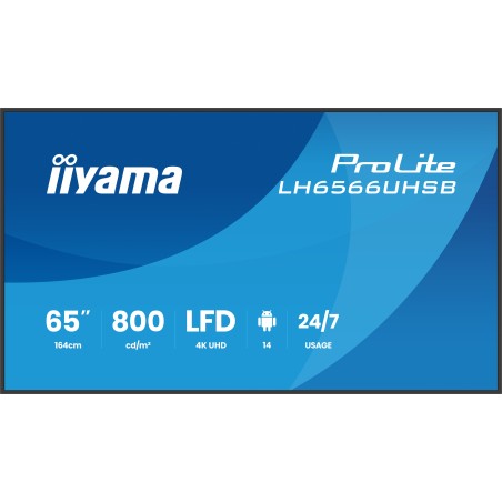 iiyama LH6566UHSB-B1AG Écran d'affichage dynamique Écran plat de signalisation numérique 165,1 cm (65") LCD Wifi 800 cd m² 4K