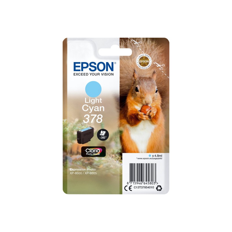 Epson Squirrel Singlepack Light Cyan 378 Claria Photo HD Ink Epson Squirrel Singlepack Light Cyan 378 Claria Photo HD Ink