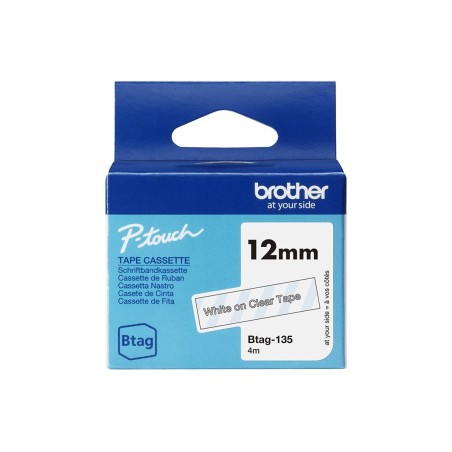 Brother BTAG-135 ruban d'étiquette Blanc sur transparent